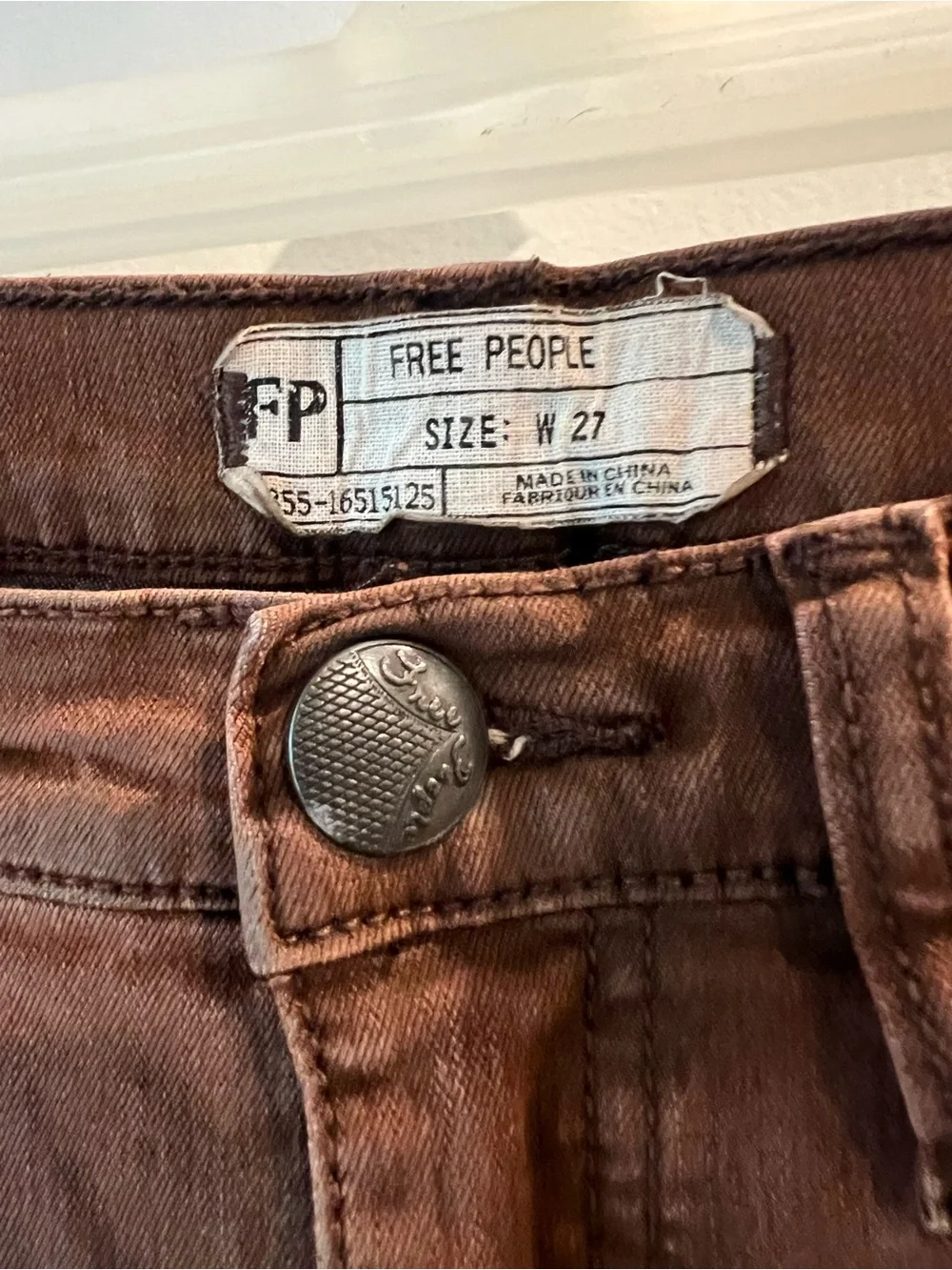 Free People Brown Skinny Jeans. Size 27
